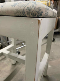 SET of 3 Vintage White Counter Stools w/ Toile Seat Cushions (AS IS)