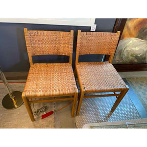 SET of 10 Oak and Rattan Weave Dining Chairs