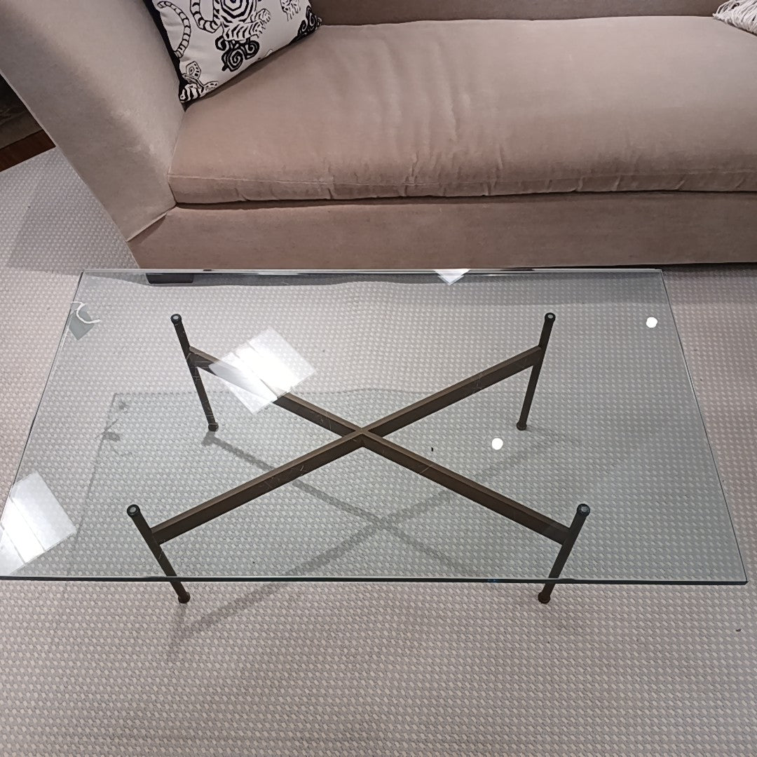 Glass Top Cocktail Table w/ Metal Base, 48"Lx27"DX17"H