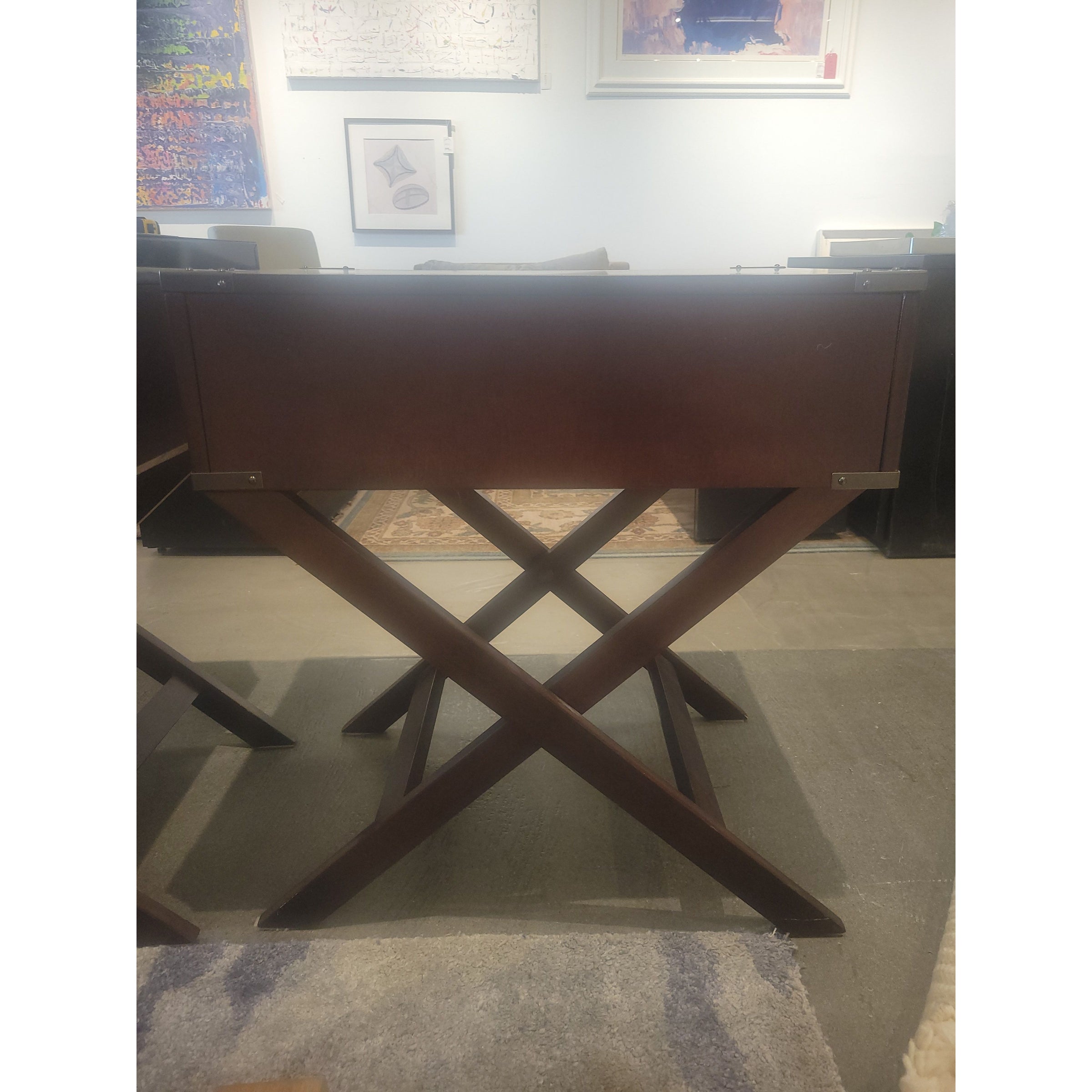 PAIR of Espresso Wood & Nickel 1-Drawer Side Tables