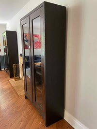 Dark Lacquer Cabinet w/ Glass Panel Doors