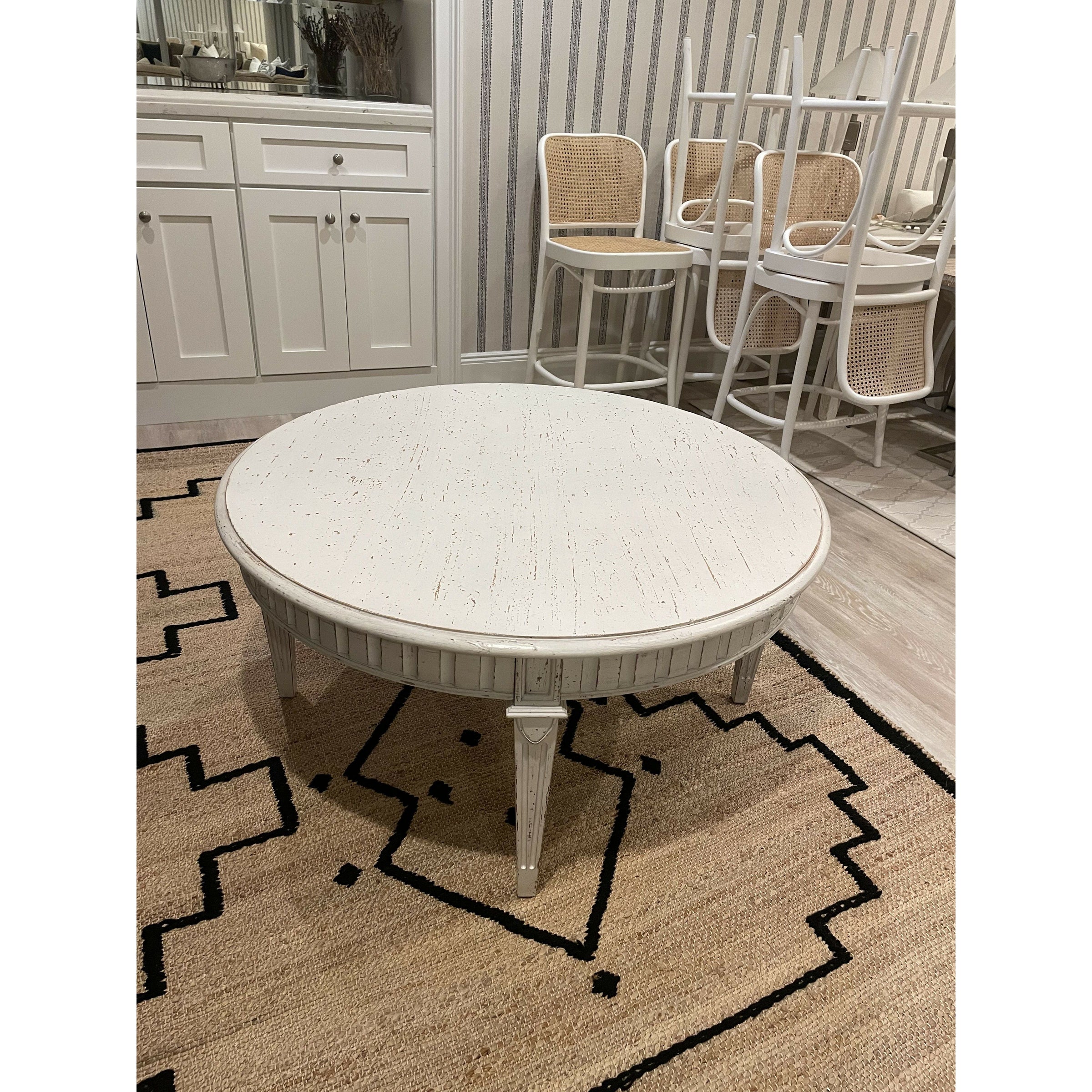 Round Speckled White Wood Coffee Table