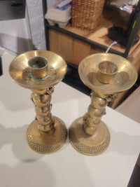 PAIR of Brass Stacked Skulls Candlesticks by DL & Co