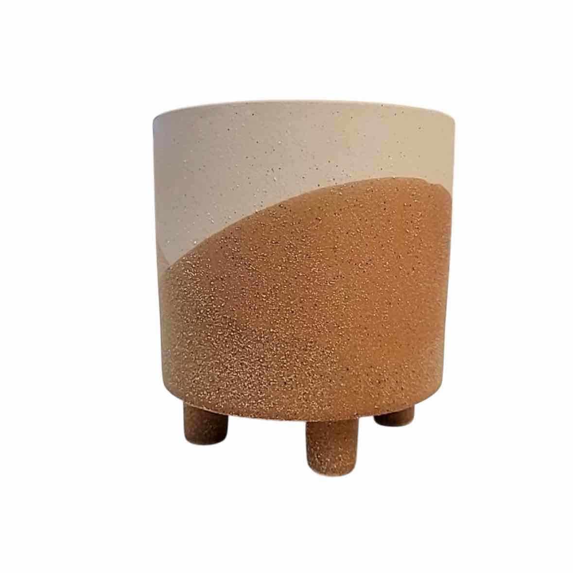 Matte Mauve & Tan Ceramic Pot on 4 Legs