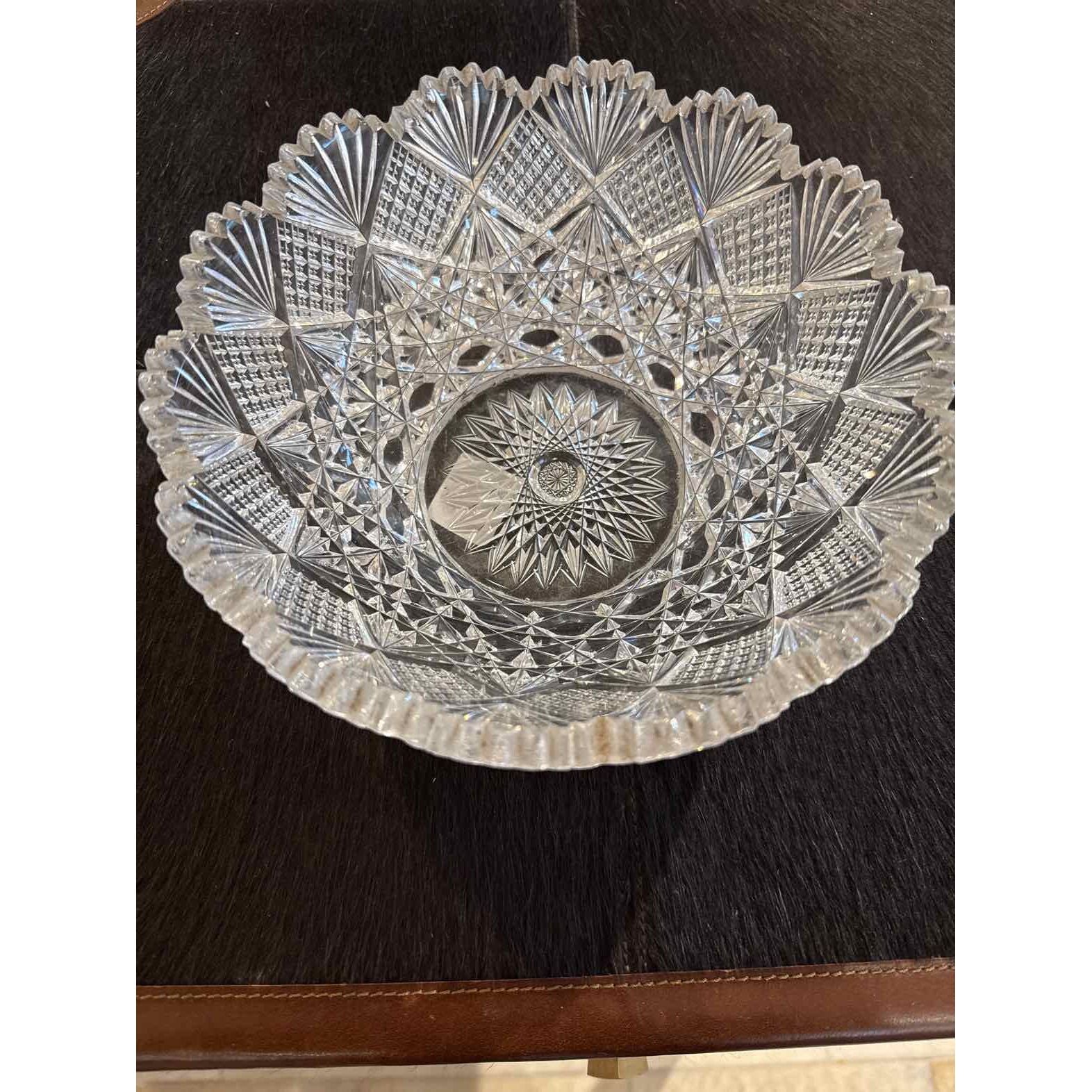 Antique American Brilliant Star Cut Bowl, 8.5" Dia x 3.25"H