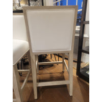 SET of 4 White Upholstered Natural Wood Counter Stools (AS IS)
