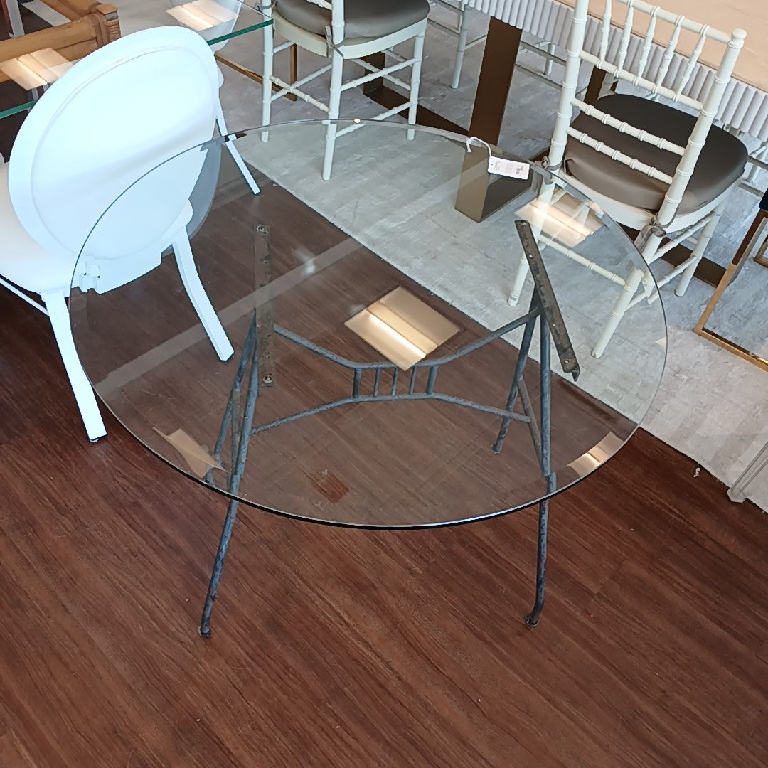 Wrought Iron Dining Table w/ Round Glass Top