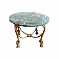 Midcentury Italian Green Marbletop Table w/ Gilded Rope Base