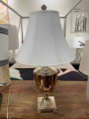 Rose Gold Tone Trophy Table Lamp w/ White Shade