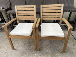 Pair of Teak Outdoor Dining Chair w/ White Cushions