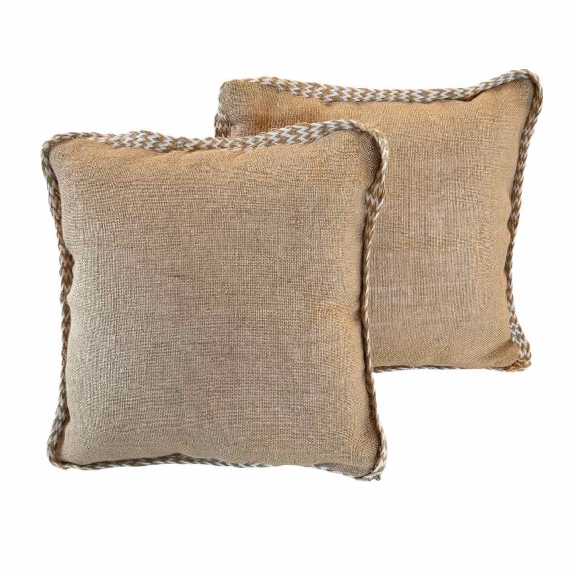 PAIR of Jute Pillows w/ Loop Trim