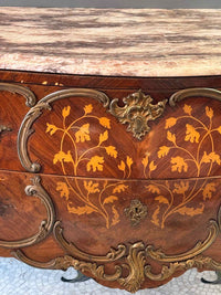 19th C French Marquetry Marble Top Dresser w/ Brass Mounts - AS IS