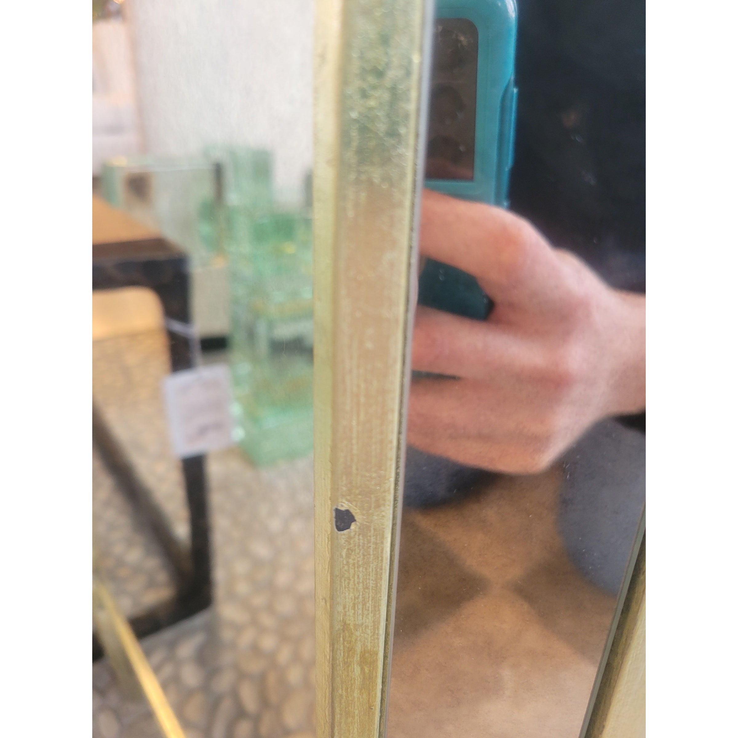 PAIR of Mirrored Glass Nightstands w/ Black Stone Tops (AS IS)