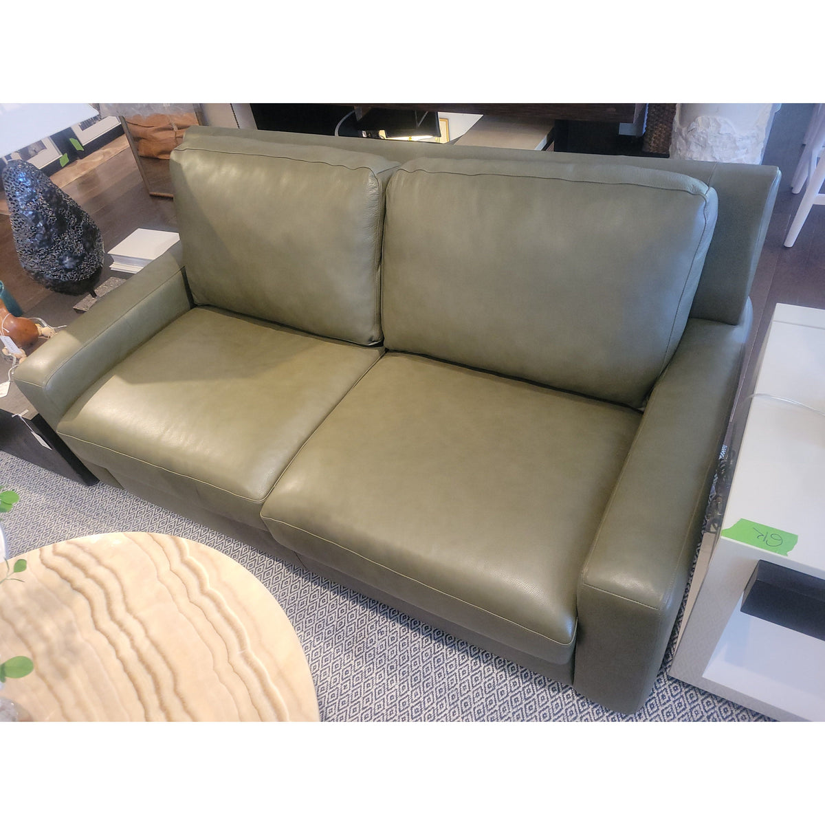 Custom Queen-Sized Tuxedo Style Green Leather Sleeper Sofa by American Leather - colletteconsignment.com