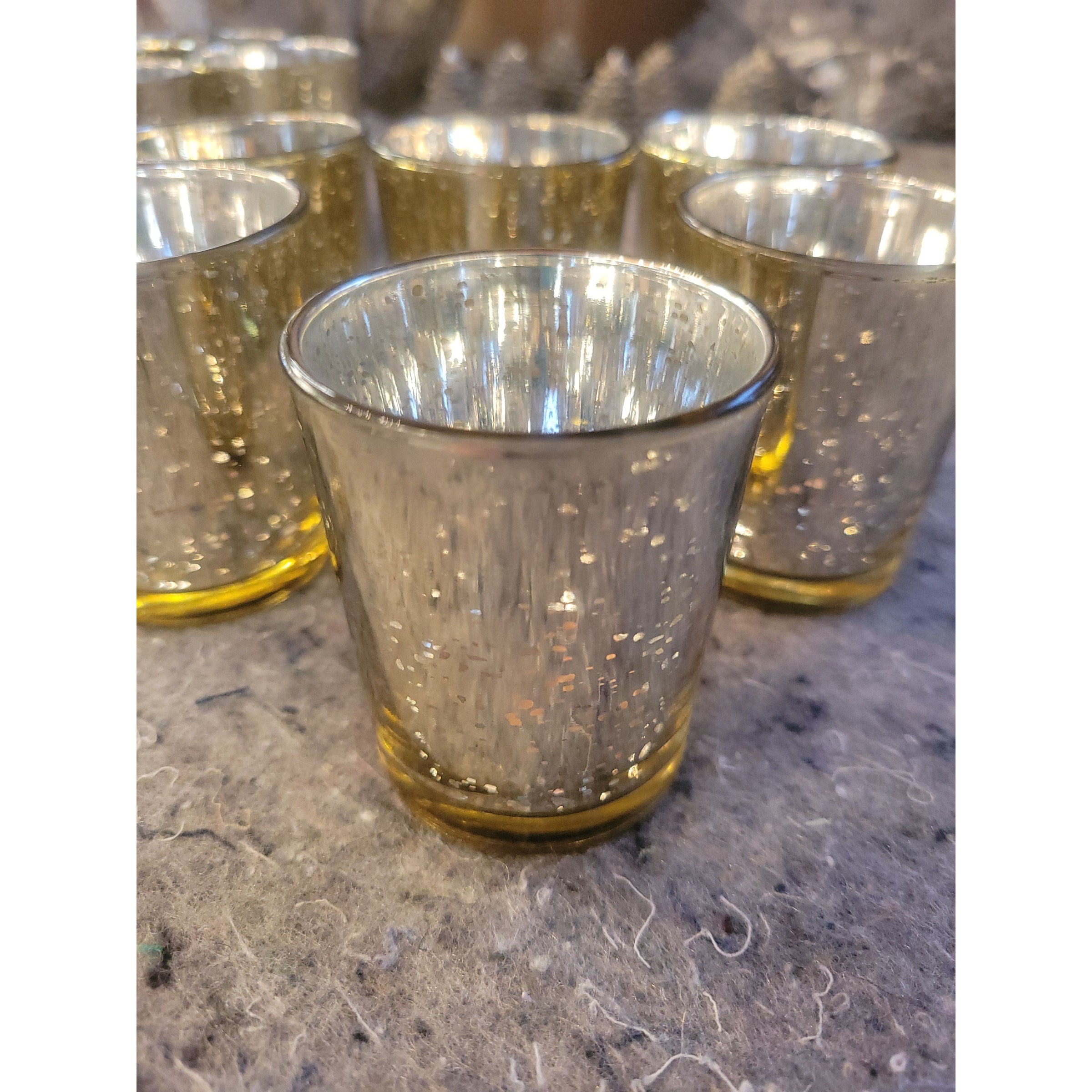 Set of 6 Gold Mercury Glass Votive Candle Holders