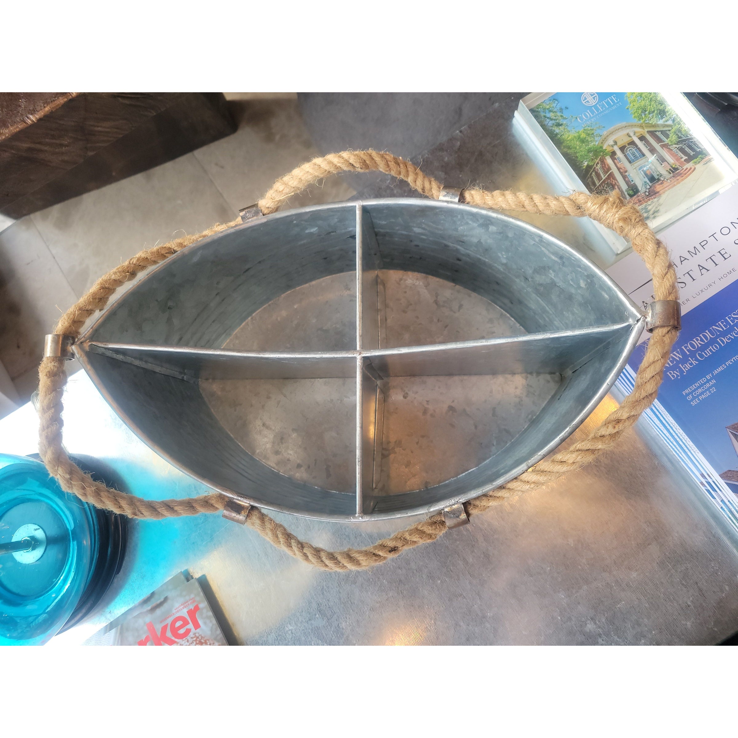 Metal Boat Bucket w/ Rope Handles