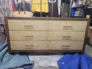 Parchment & Walnut 6-Drawer Dresser w/ Brass Hardware by WS
