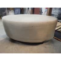 Gray Linen Oval Ottoman w/ Wood Legs by Barbara Barry (AS IS)