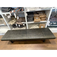 Woven Leather Bench on Dark Wood Legs
