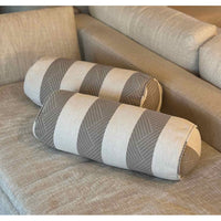 Pair of Custom Taupe/White Striped Bolster Pillows