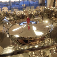 Red Resin Stone Stainless Bowl w/Cover, 8.5"Dx5"H