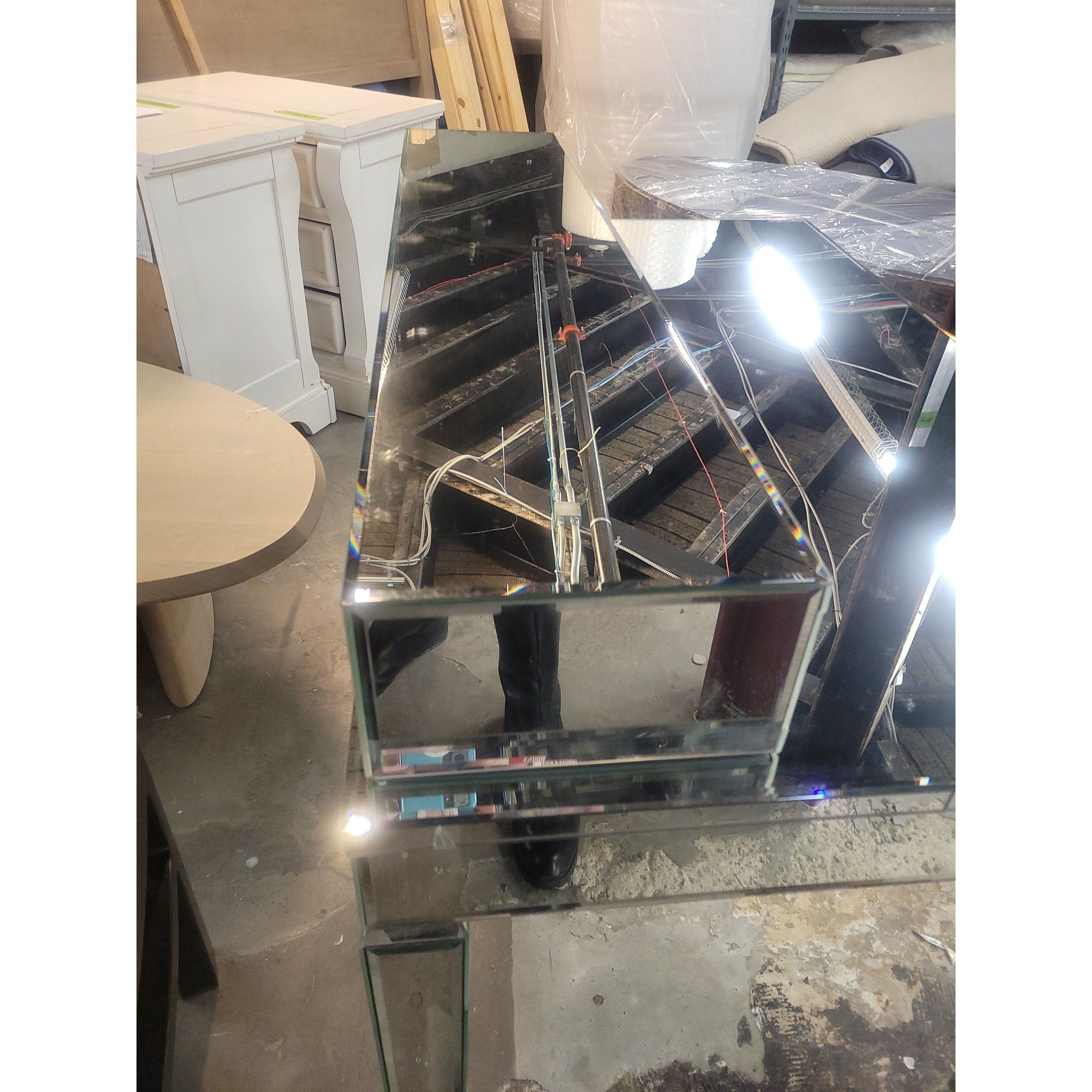 Mirrored Vanity w/ Tabletop Drawers & Folding Mirror (AS IS) - colletteconsignment.com