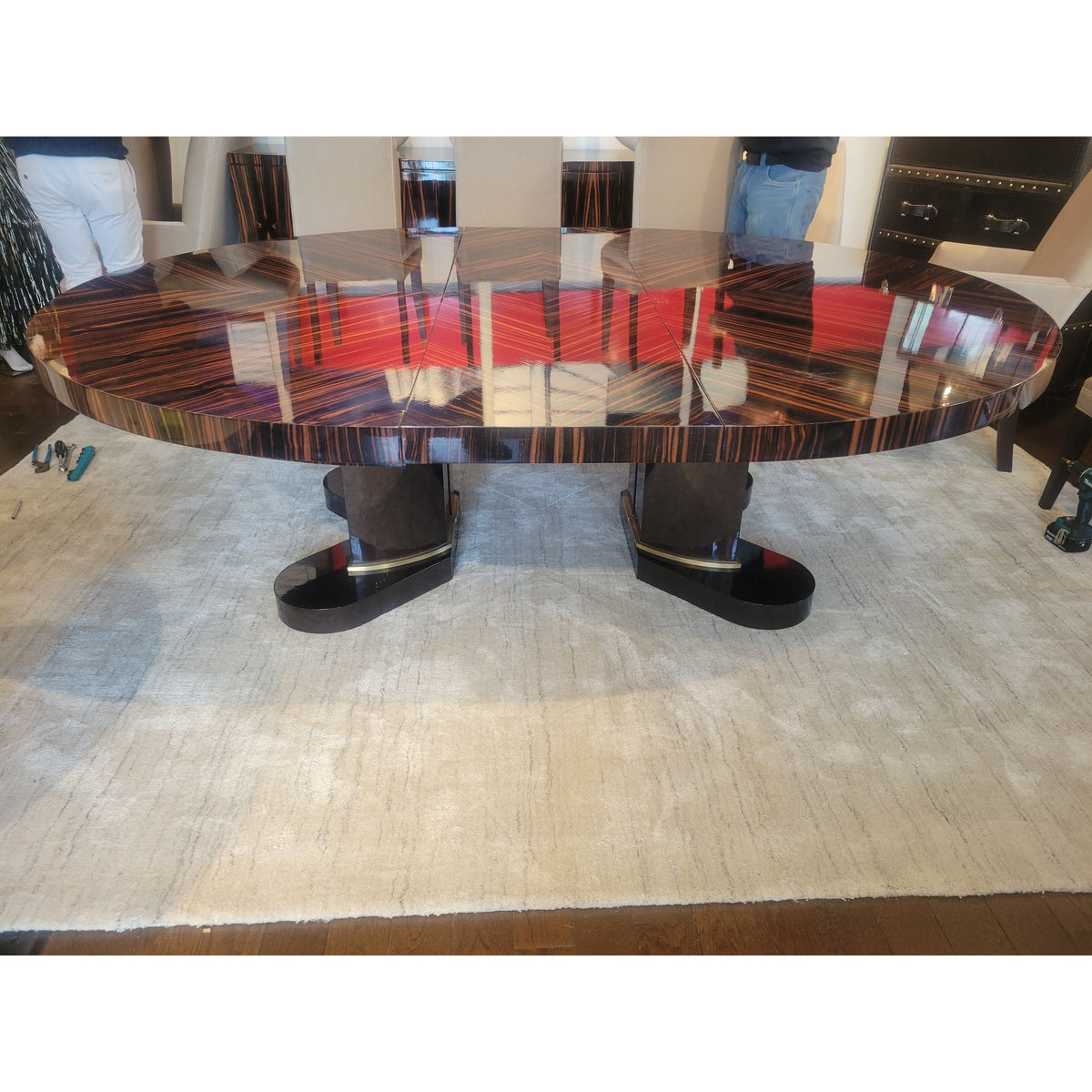 Rosetta Macassar Ebony Extension Dining Table on Maple & Bronze Base by Evanson - colletteconsignment.com