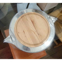 Pewter & Wood Platter w/ Sailboat Motif