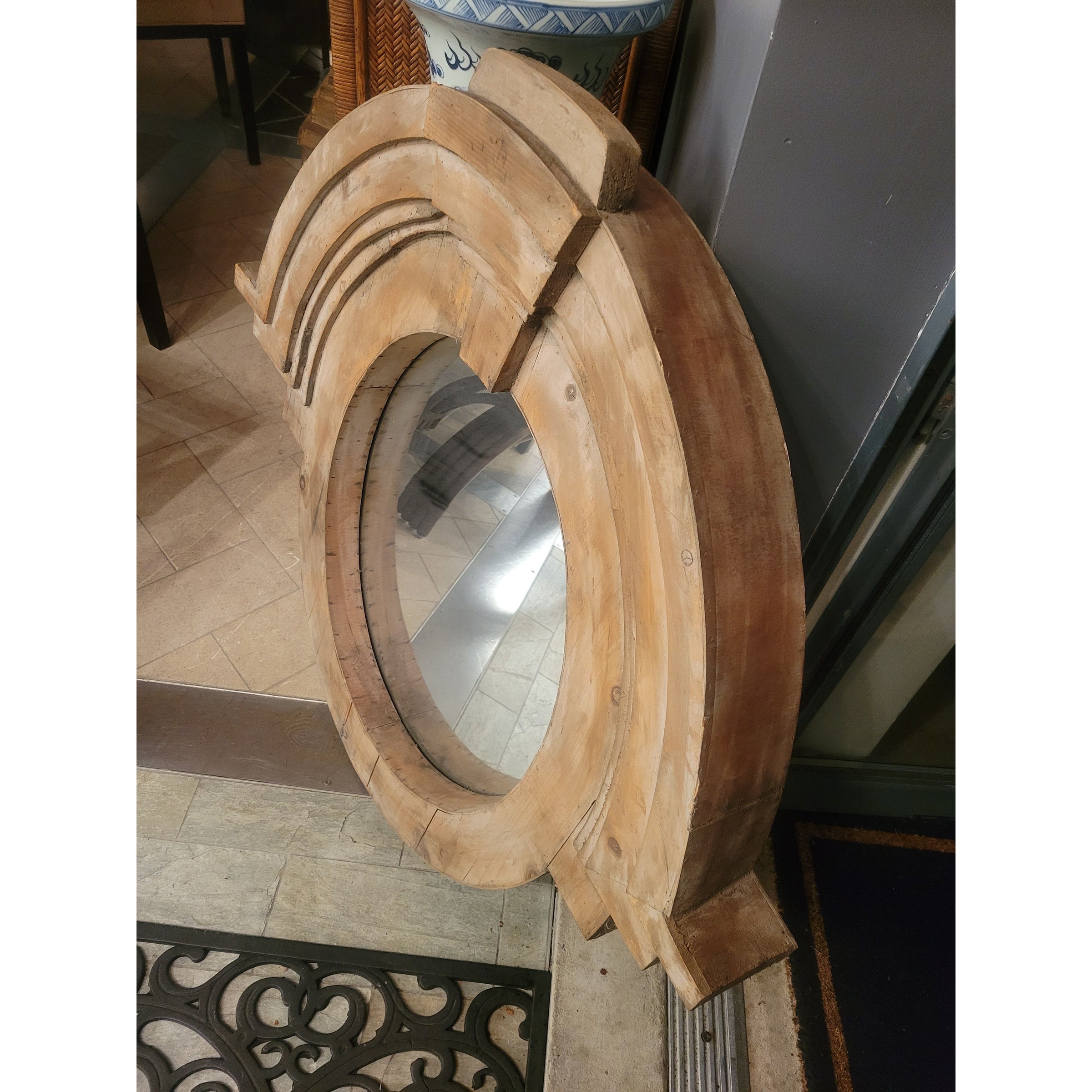 Vintage Salvaged Wood Oval Mirror