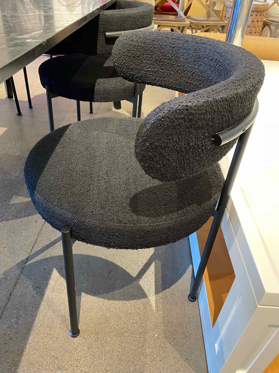SET of 6 Black Boucle Chairs w/ Metal Legs