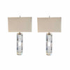 Pair of Hexagonal Lucite Table Lamps w/ Beige Shades by RH