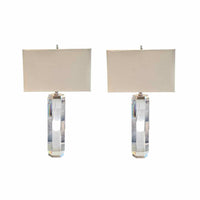 Pair of Hexagonal Lucite Table Lamps w/ Beige Shades by RH