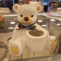 Ceramic Polar Bear Vessel w/ Plaid Ribbon