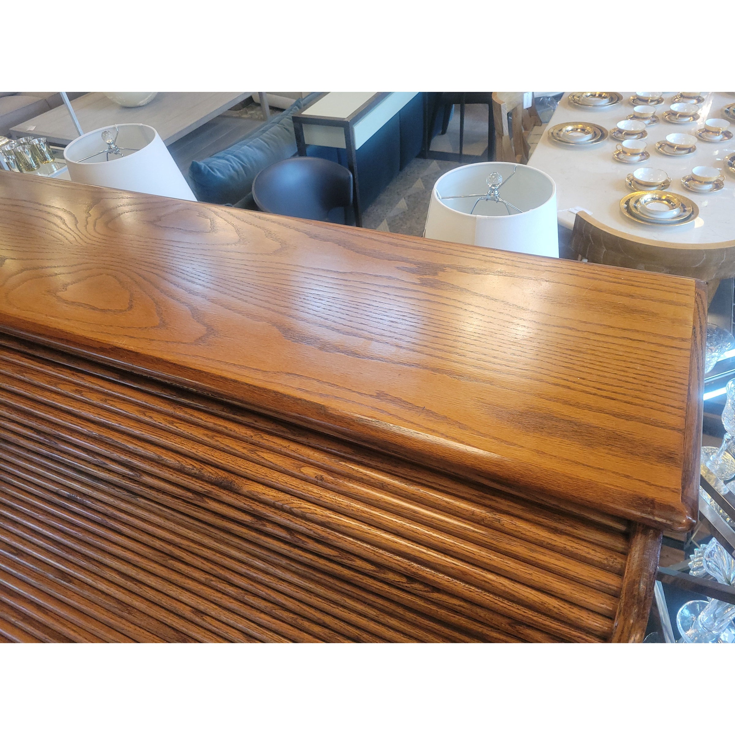 Early 20th C Edwardian Oak Roll Top Desk