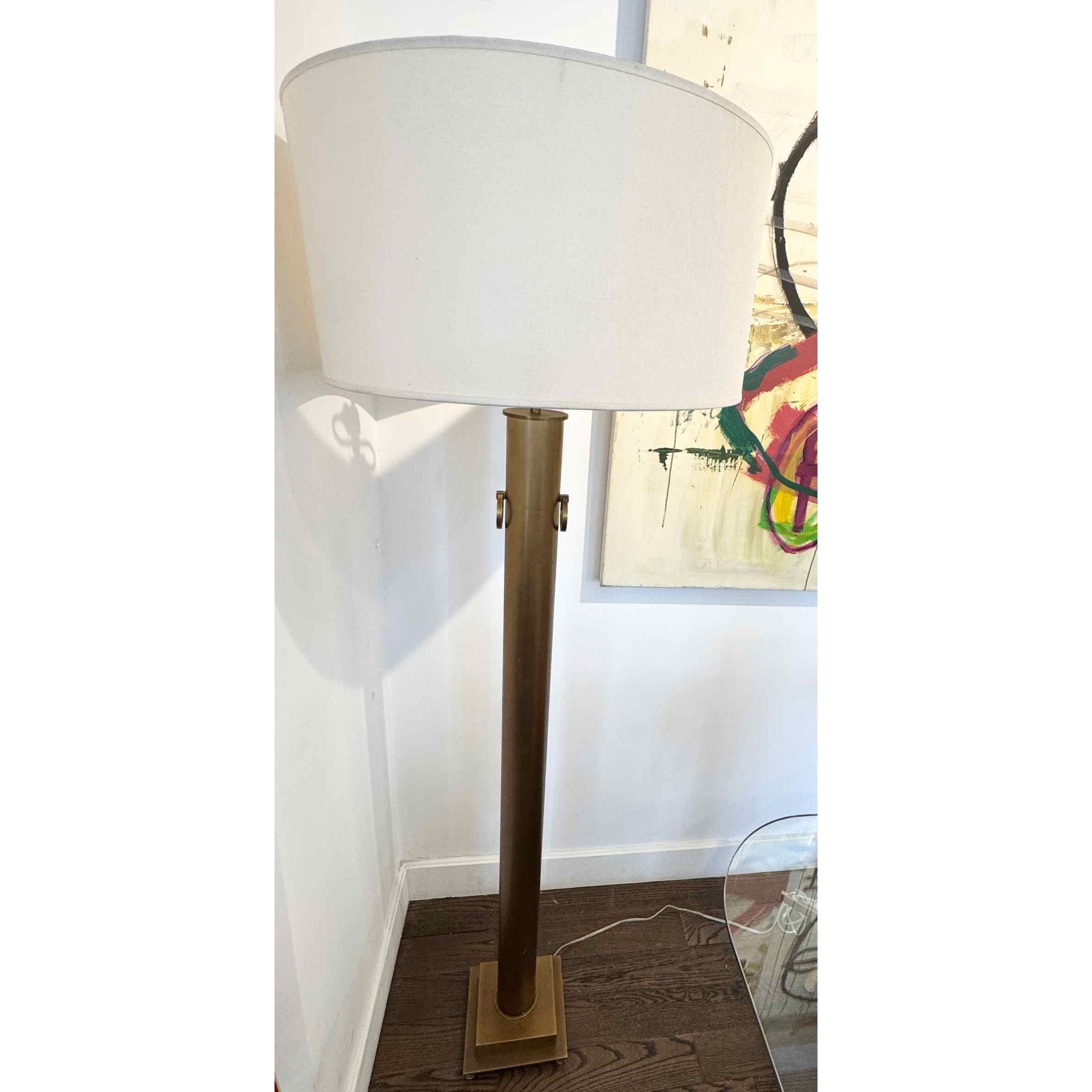 Brass Ring Floor Lamp w/ Beige Shade