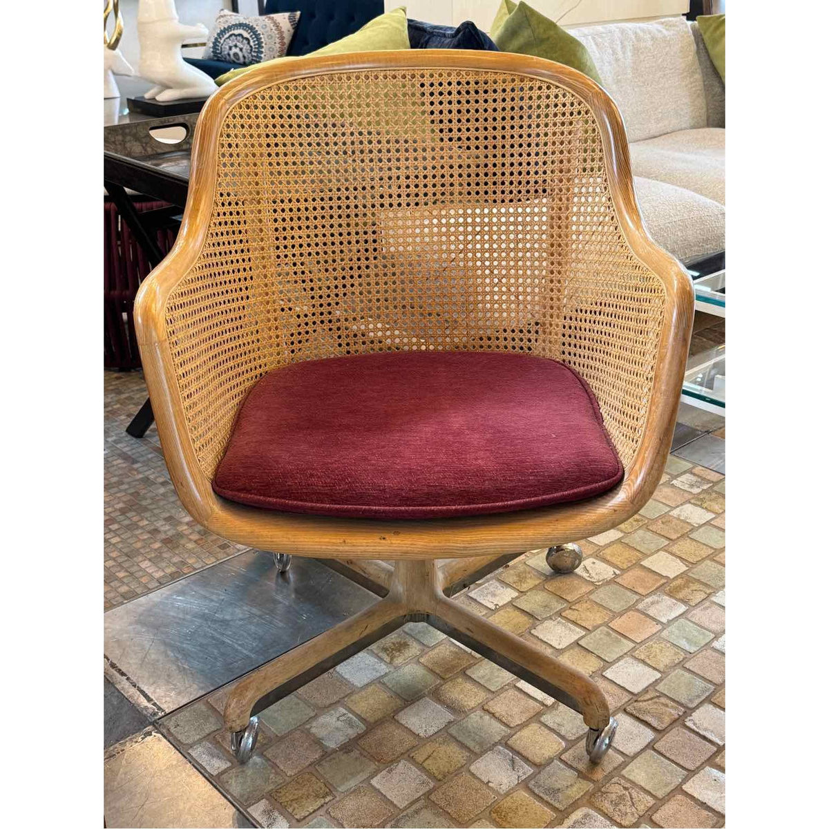 PAIR of Ash Caned Rolling Chairs by Ward Bennett for Brickel