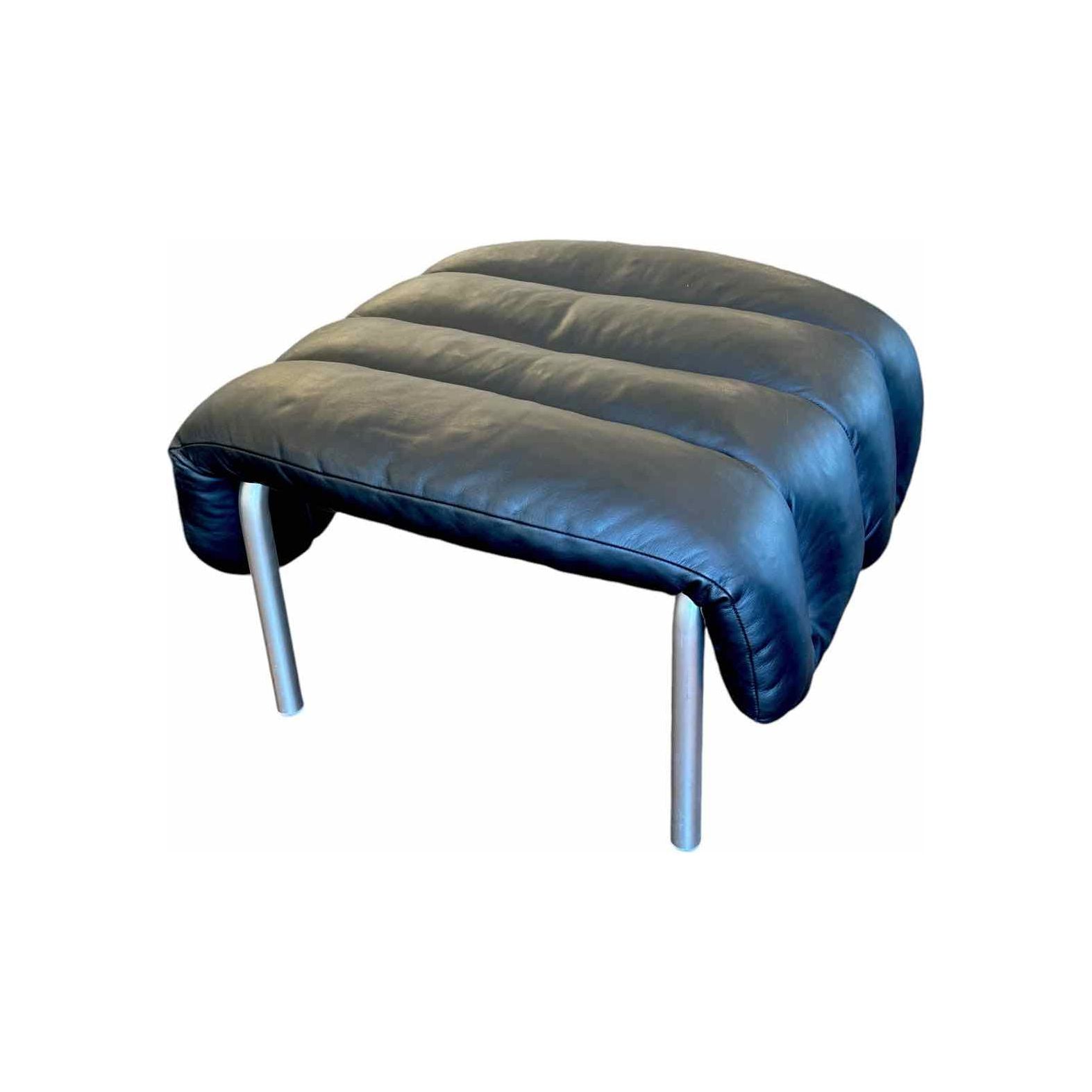 D2CZ2TZH-'Puffy' Ottoman, Black Leather / Stainless, Art. no. 20352 Design by Fa