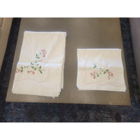 Flower Embroidered Linen Set: King-Sized Sheet & 2 Square Shams (AS IS) - colletteconsignment.com