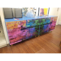 Custom 2-Pc Multicolor Cabinet w/ Brass Feet - colletteconsignment.com