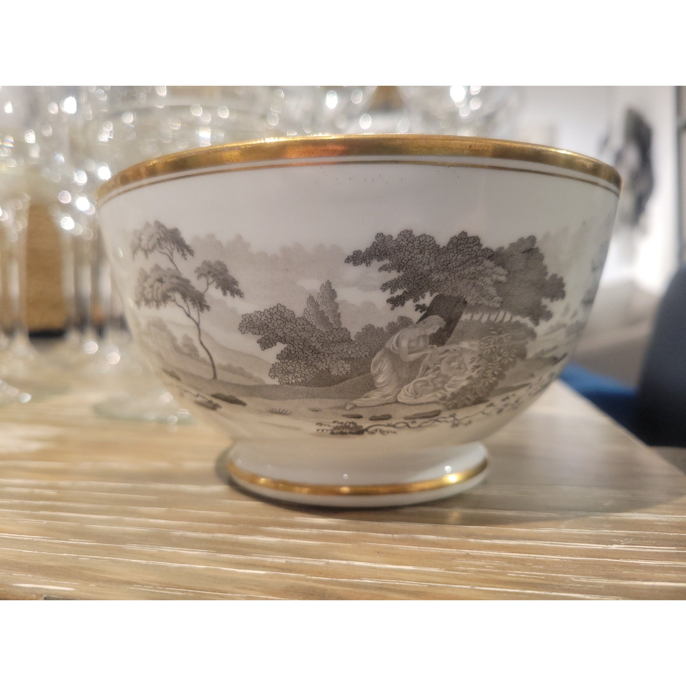 41-Pc 19th C. British Bat-Printed Porcelain Dish Set by Spode w/ Display Stands