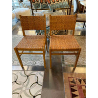 SET of 10 Oak and Rattan Weave Dining Chairs
