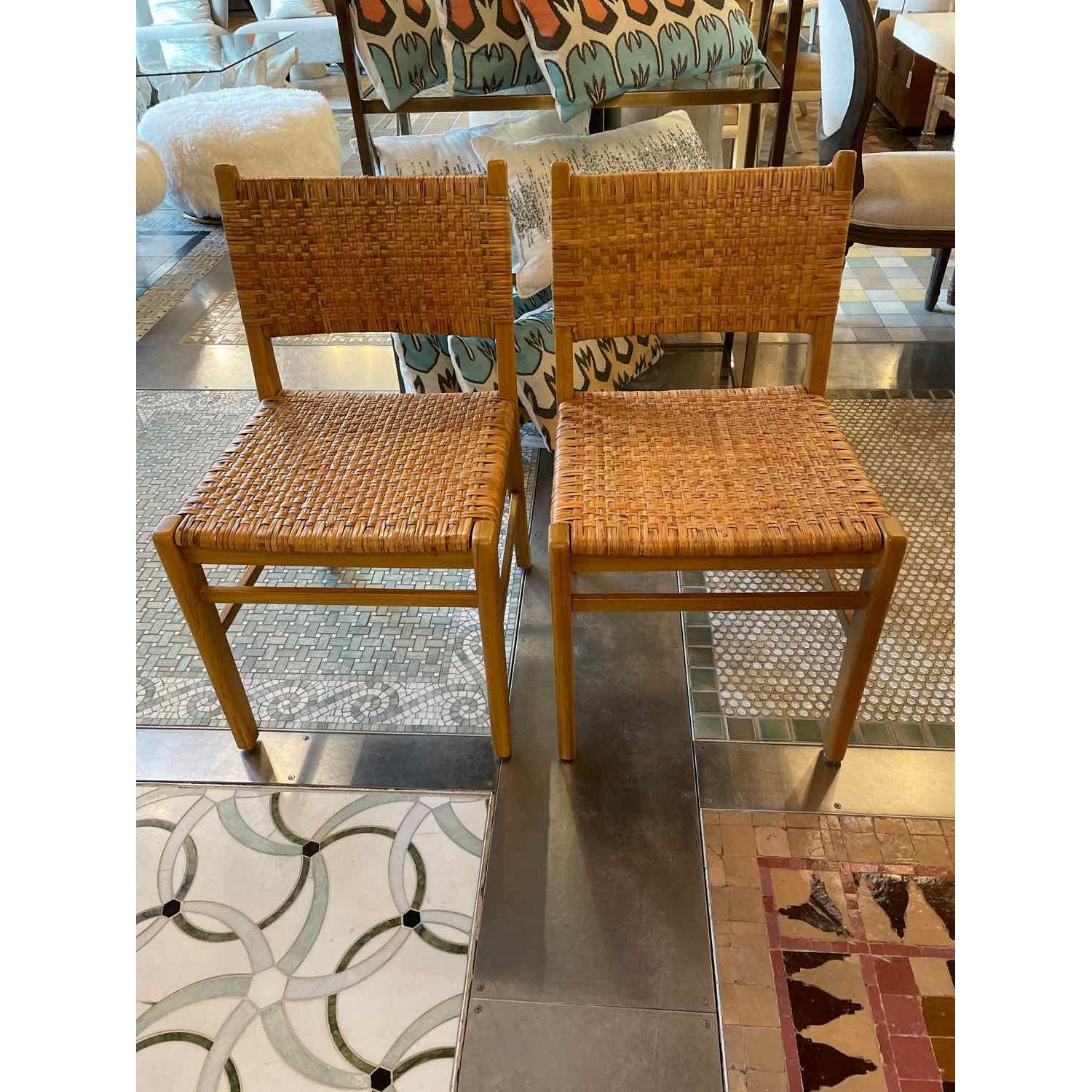 SET of 10 Oak and Rattan Weave Dining Chairs