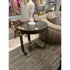 Pair of Glass & Leather Side Tables w/Brass detail