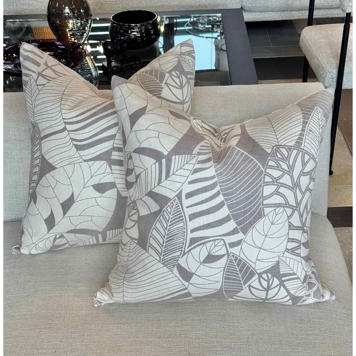 Pair of Custom Purple Palm Leaf Pattern Pillows