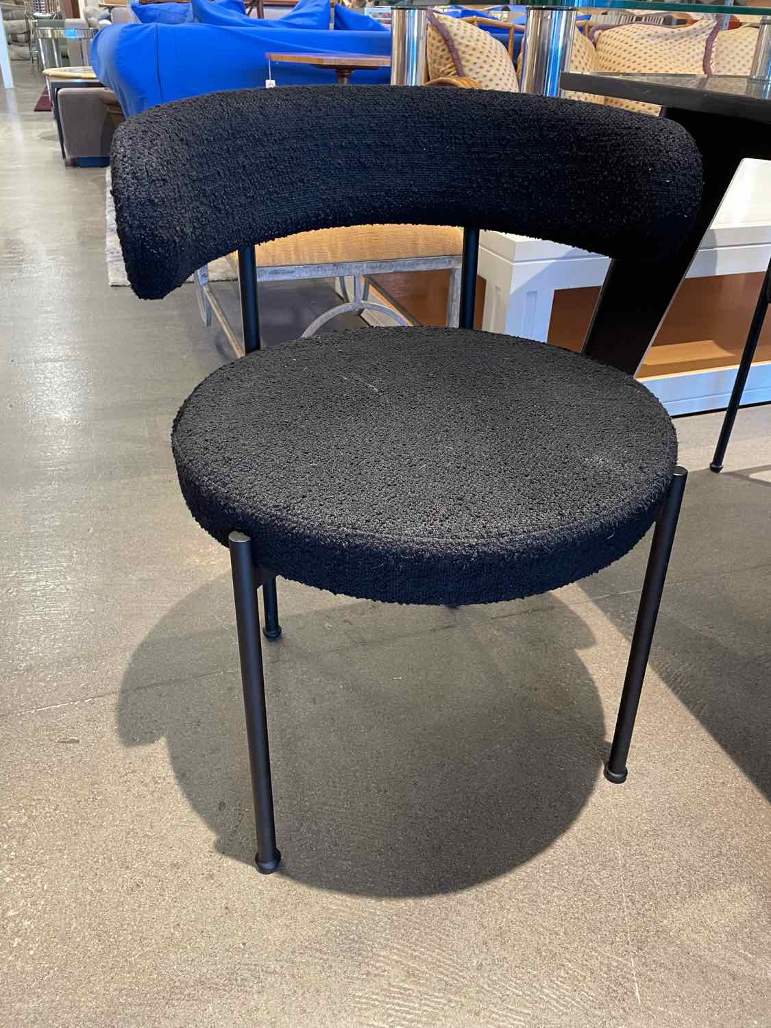 SET of 6 Black Boucle Chairs w/ Metal Legs
