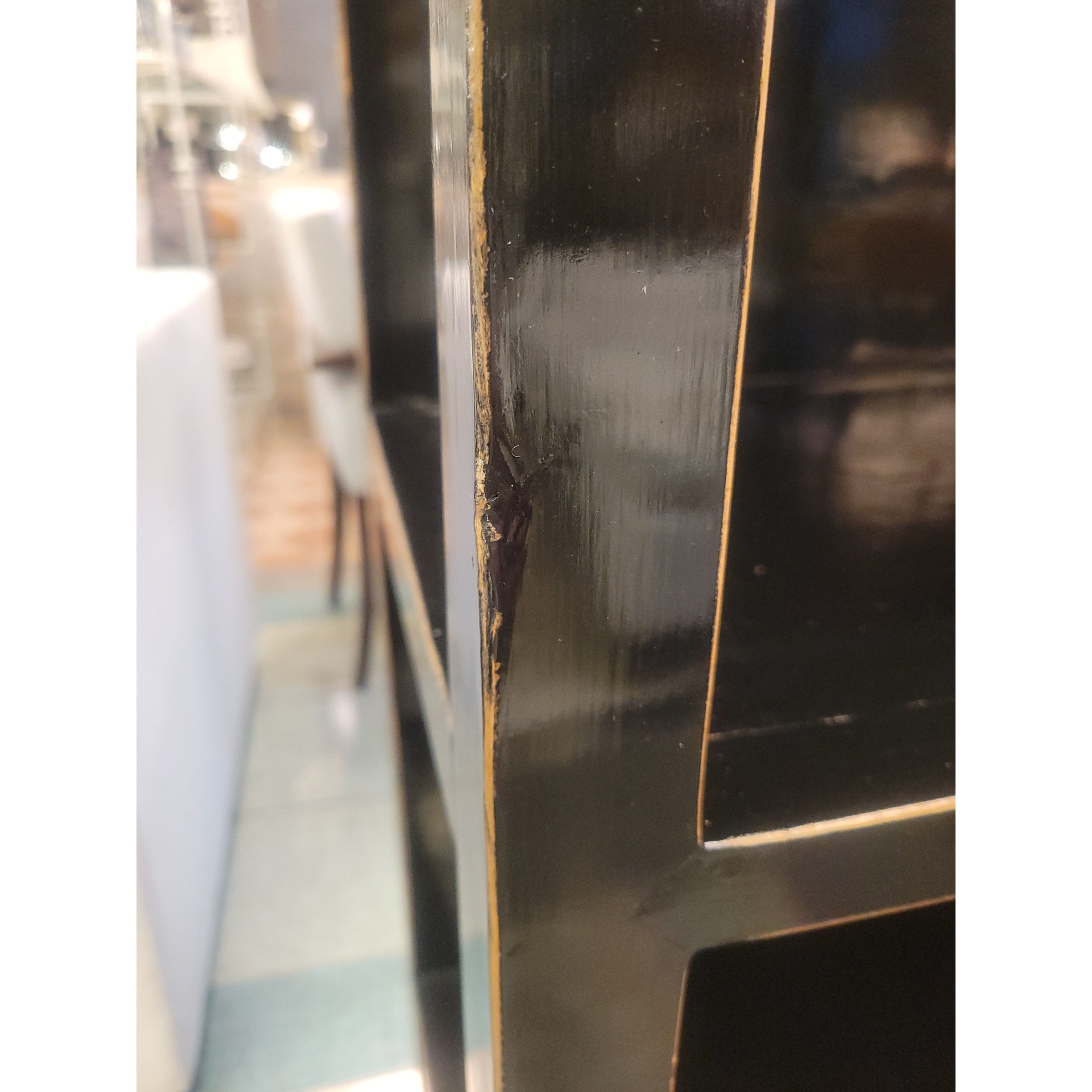 Vintage Asian Black Lacquer 4-Drawer Bookshelf w/ Brass Hardware