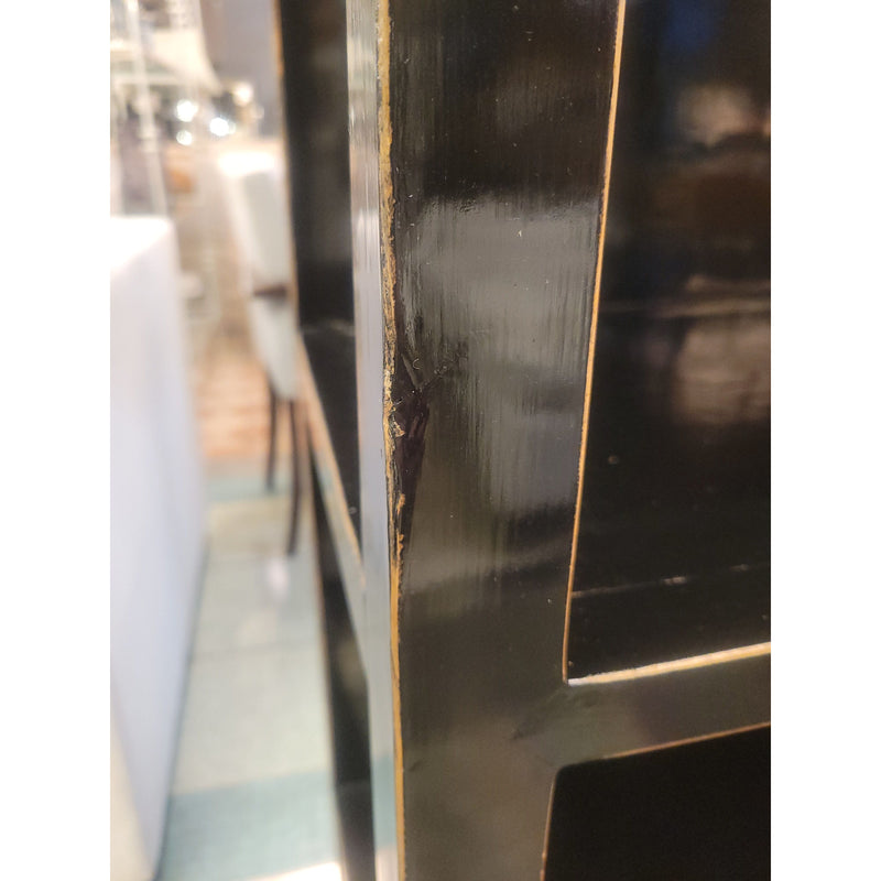 Vintage Asian Black Lacquer 4-Drawer Bookshelf w/ Brass Hardware