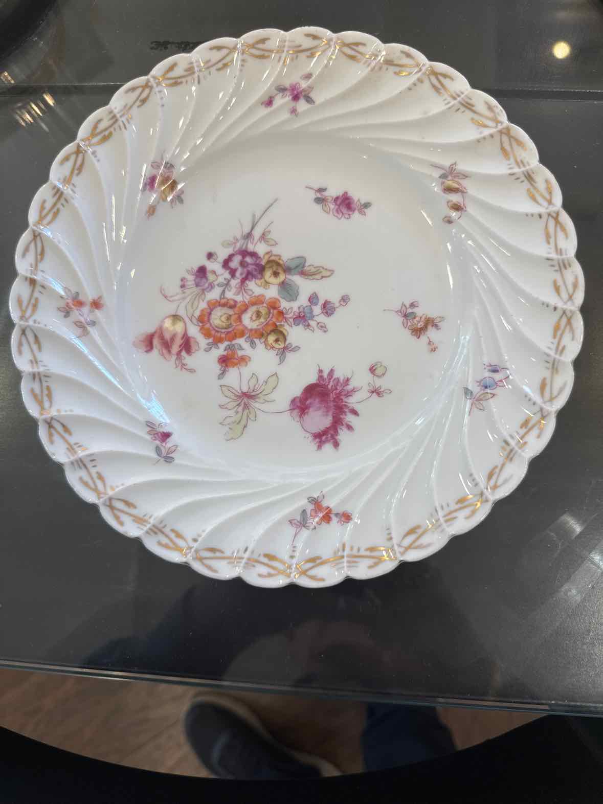 Antique Saxe Porcelain Hand Painted Floral  Plate, 8.75" Dia x 1"H