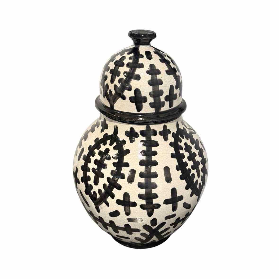 Large Moroccan Stitch Pattern Glazed Ceramic Urn