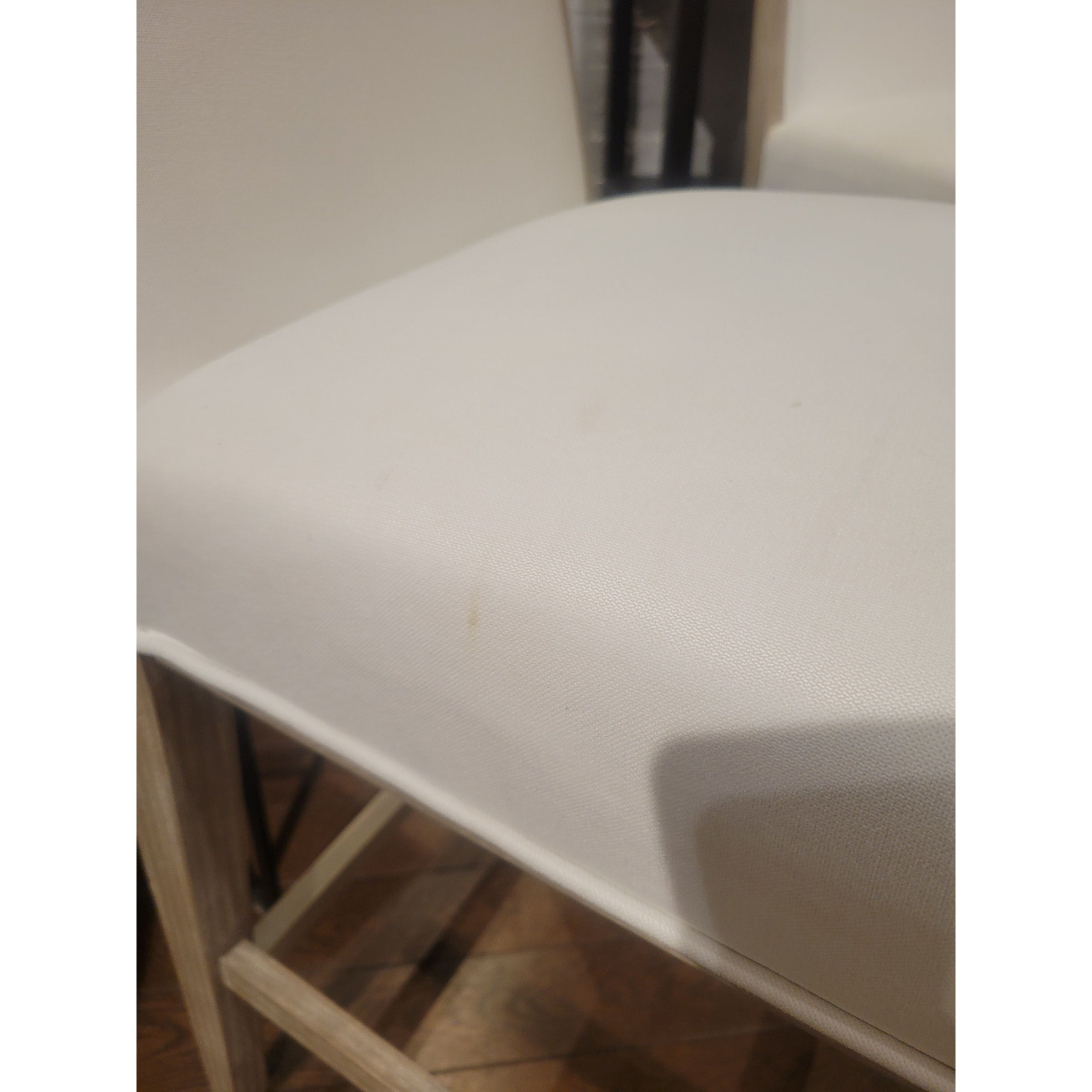 SET of 4 White Upholstered Natural Wood Counter Stools (AS IS)